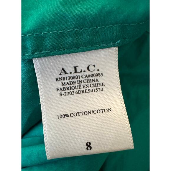 A.L.C. Alexa Cutout Ruffled Tiered Pleated Green Cotton Poplin Mini Dress Size 8 - Picture 11 of 12